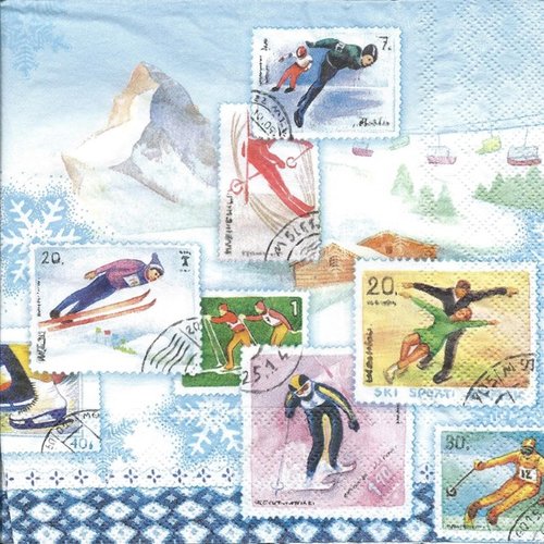 1 serviette en papier sports d'hiver - ref 2111