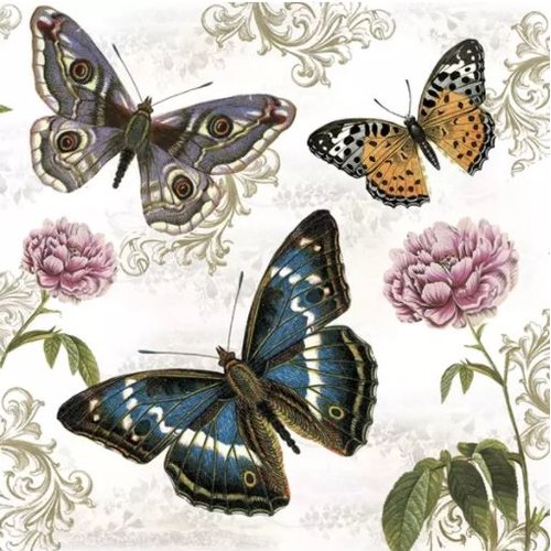 1 serviette en papier papillons - fleurs - ref 2117