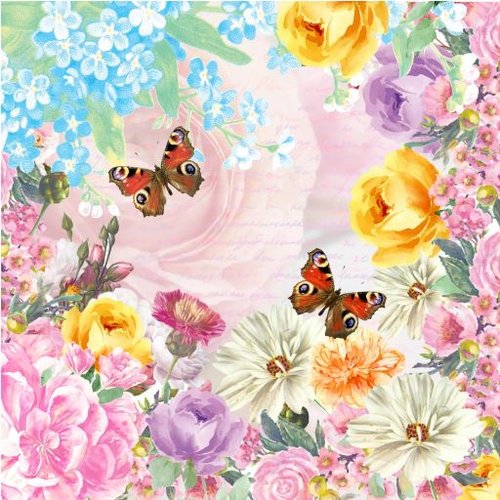 1 serviette en papier fleurs et papillons  - ref 2125