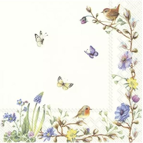1 serviette en papier fleurs - oiseaux - papillons - ref 2141