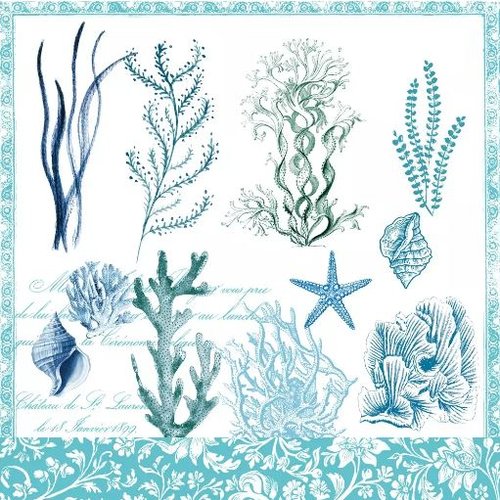 1 serviette en papier mer - ocean - coraux - ref 2169