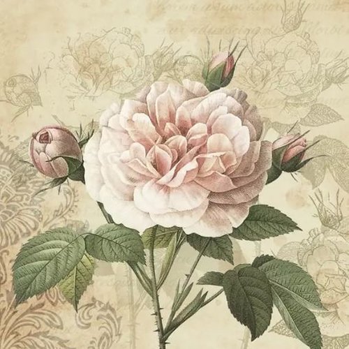 1 serviette en papier rose - fleurs vintage - ref 2215