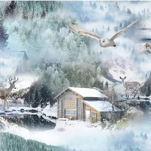 1 serviette en papier paysage hivernale - hiboux - chouette - ref 2298