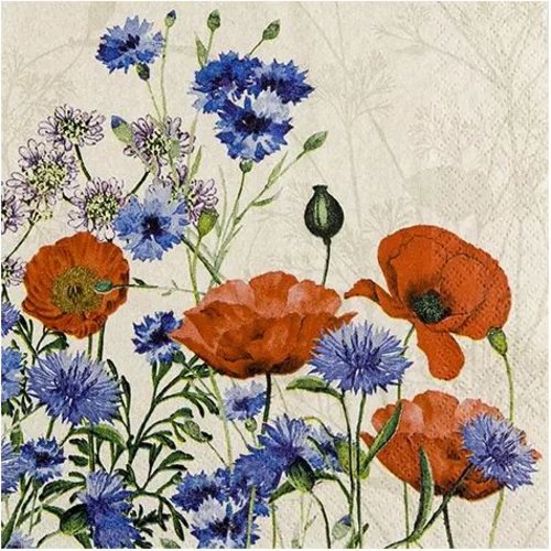 1 serviette en papier fleurs coquelicots - bleuets - ref 2310