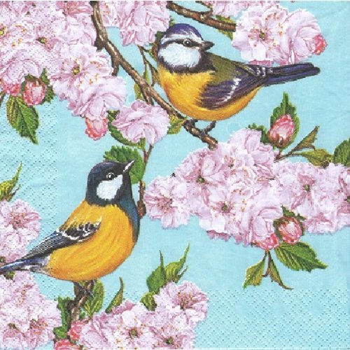 1 serviette en papier oiseauc - fleurs de cerisier - ref 285