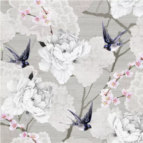 1 serviette en papier oiseaux - hirondelle - fleurs de cerisier - ref 2323