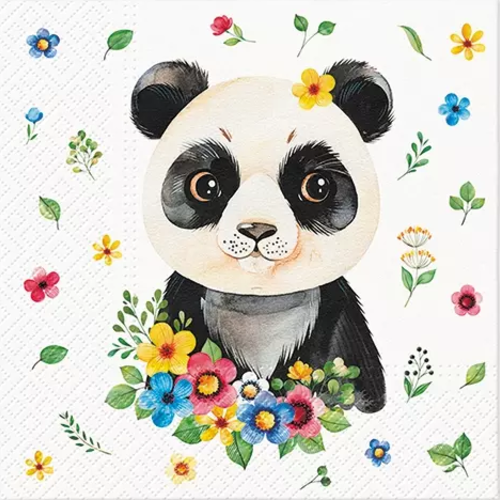 1 serviette en papier panda et les fleurs - ref 2343