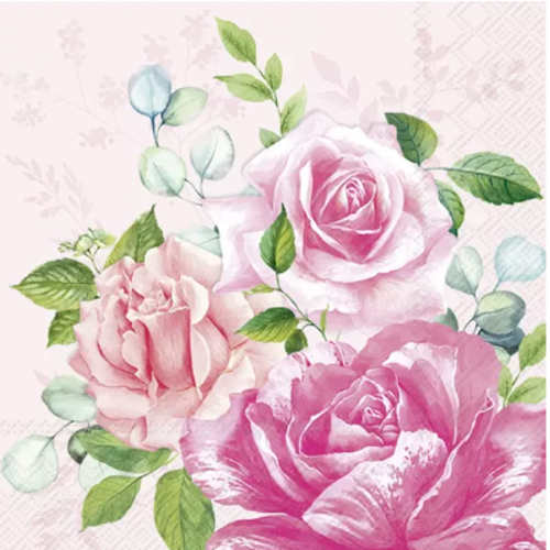 1 serviette en papier fleurs - rose - ref 2391