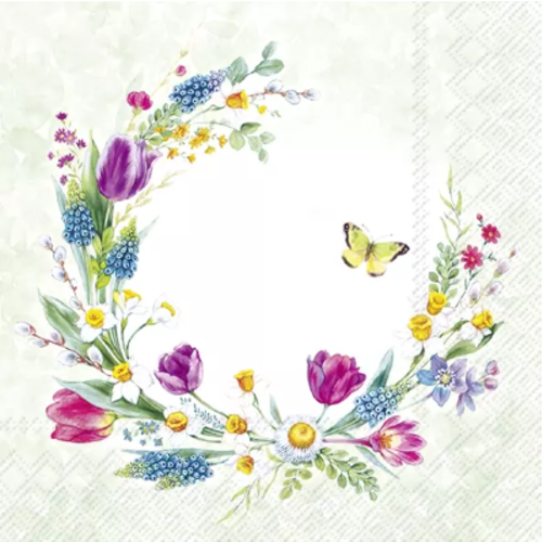 1 serviette en papier fleur et papillon - ref 2410