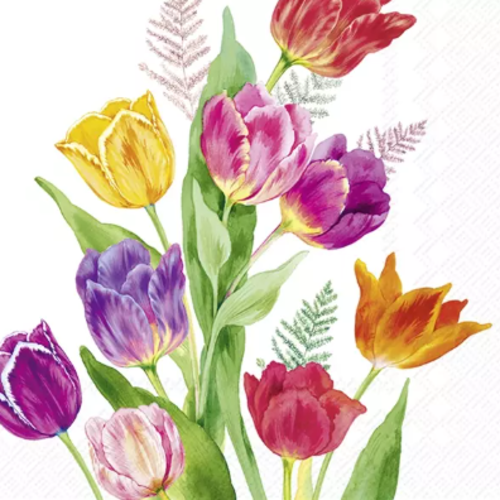 1 serviette en papier bouquet de tulipes - ref 2415
