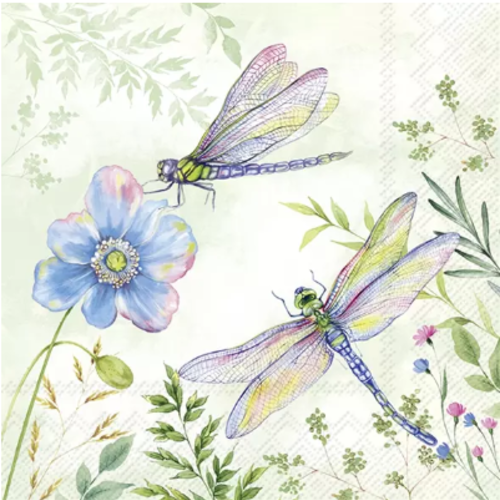 1 serviette en papier libellule - fleurs - ref 2422