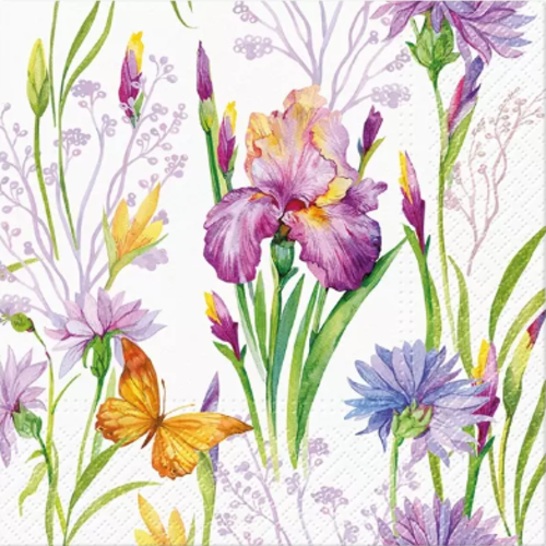 1 serviette en papier iris - fleurs - papillon - ref 2426