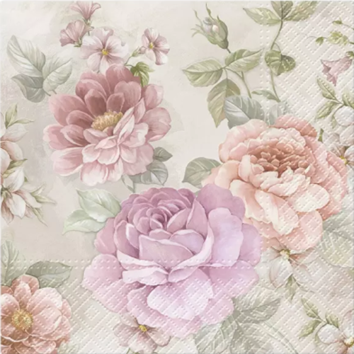 1 serviette en papier roses - fleurs - ref 2438