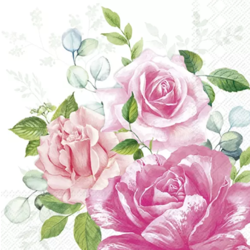 1 serviette en papier roses - fleurs - ref 2441