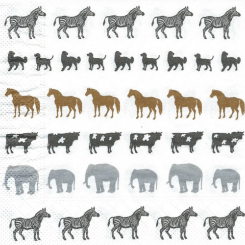 1 serviette en papier animaux chien - vache - chevaux - elephant - zebre - ref 220