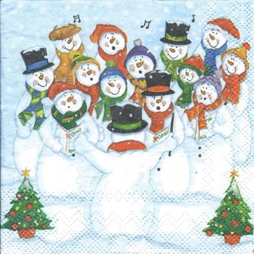 1 serviette en papier noel - bonhomme de neige  - 25 x 25 cm - pm08