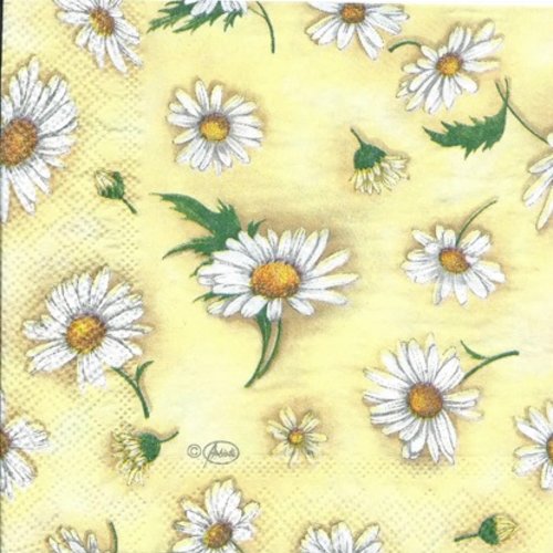 1 serviette en papier fleurs - marguerite - 25 x 25 cm - pm11