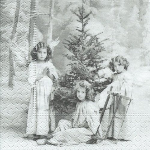 1 serviette en papier noel - vintage - fillette  - 25 x 25 cm - pm13
