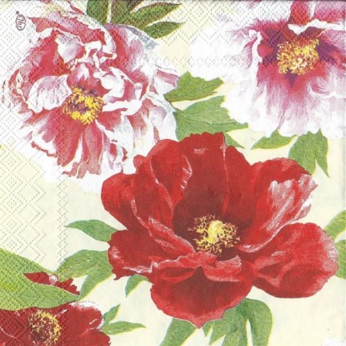 1 serviette en papier fleur - pivoine - 25 x 25 cm - pm16