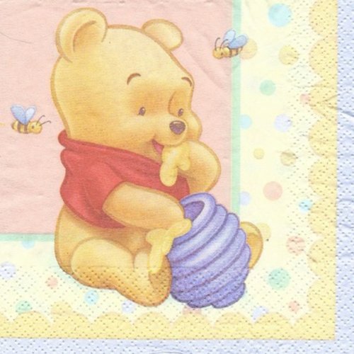 *rare * 1 serviette en papier winnie l'ourson et son pot de miel - 25 x 25 cm - pm38