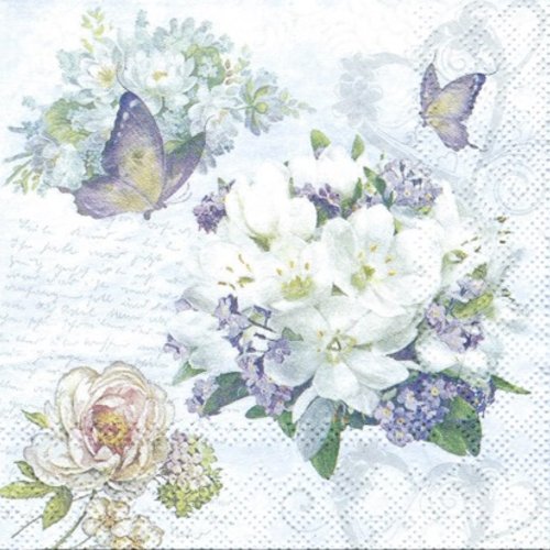 1 serviette en papier fleurs et papillon - 25 x 25 cm - pm51