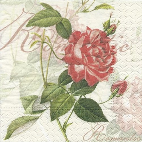 1 serviette en papier fleur - roses - 25 x 25 cm - pm70