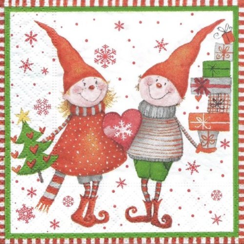 1 serviette en papier noel - lutin - 25 x 25 cm - pm72