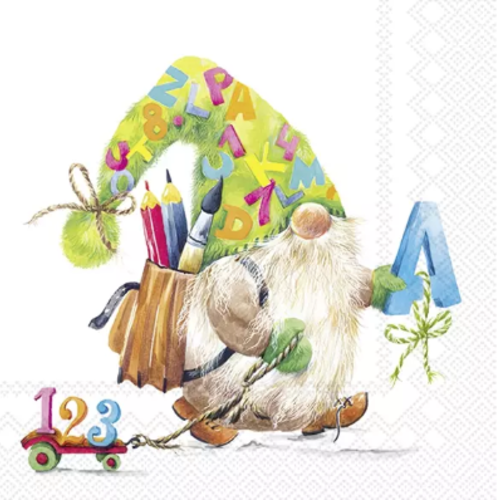 1 serviette en papier gnome - ecole - ref 2521