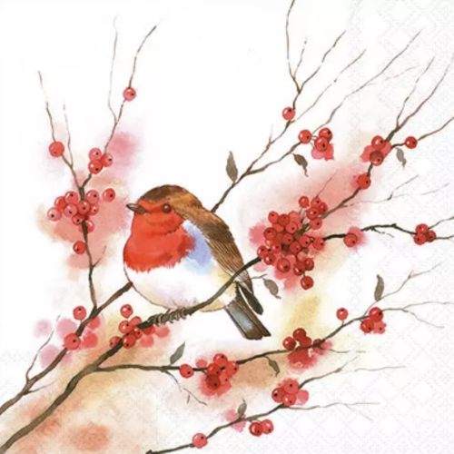 1 serviette en papier oiseaux - rouge gorge - ref 2527