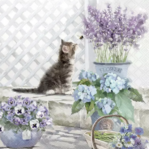 1 serviette en papier le chat dans les fleurs - ref 2535