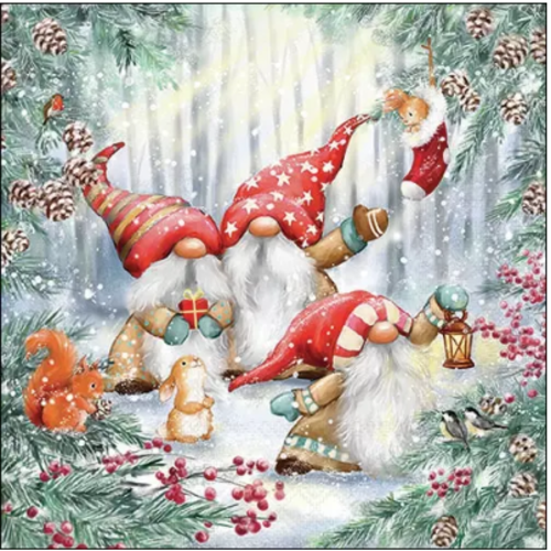 1 serviette en papier gnomes dans la foret - ref 2538
