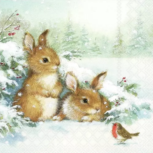 1 serviette en papier les lapins dans la neige - ref 2539
