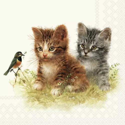 1 serviette en papier les chats et l oiseau - ref 2545