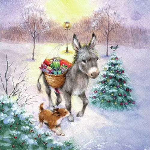 1 serviette en papier ane - paysage de noel - ref 2547