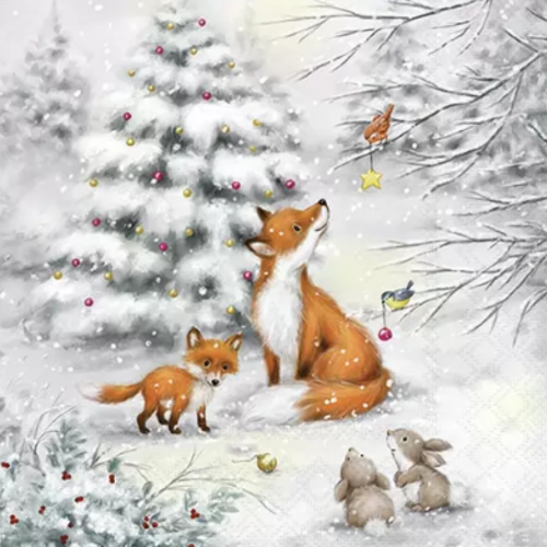 1 serviette en papier renard et renardeau - ref 2550
