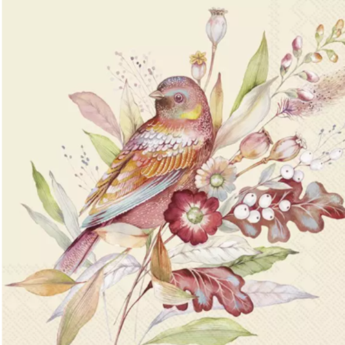 1 serviette en papier oiseaux - fleurs - ref 2551