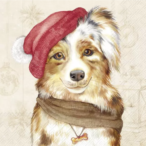 1 serviette en papier le chien et son bonnet de noel - ref 2555