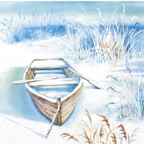 1 serviette en papier paysage d'hiver - barque - ref 2559
