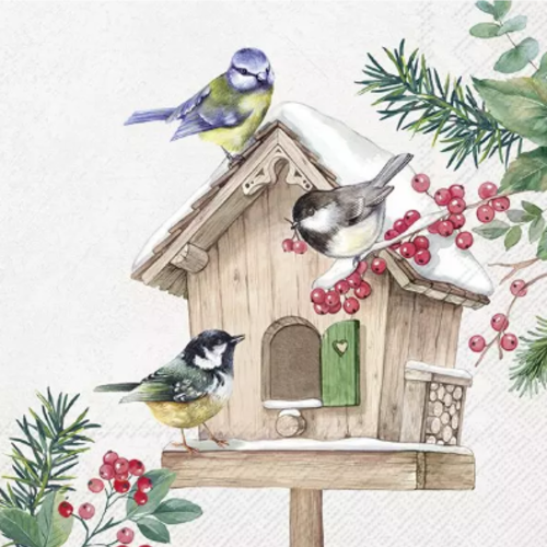 1 serviette en papier oiseaux - nichoir - ref 2560