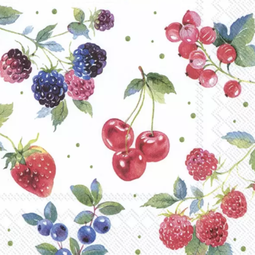 1 serviette en papier fruits rouges - cerises - fraises - framboises  - ref 2569