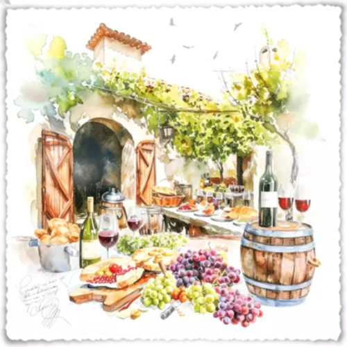1 serviette en papier paysage - raisin - vin  - ref 2573
