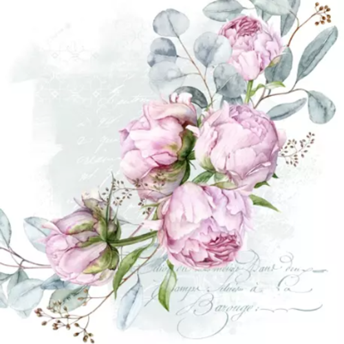 1 serviette en papier fleurs - pivoines - ref 2574
