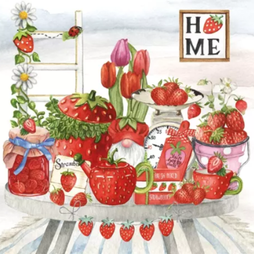 1 serviette en papier fruits rouges - fraises - ref 2575