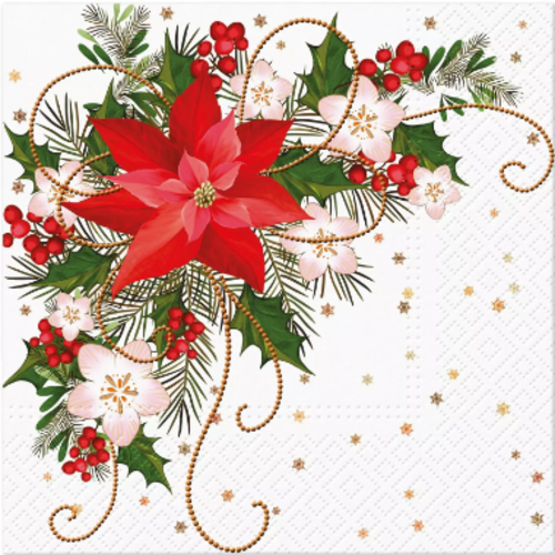 1 serviette en papier fleurs - poinsetta - ref 2599
