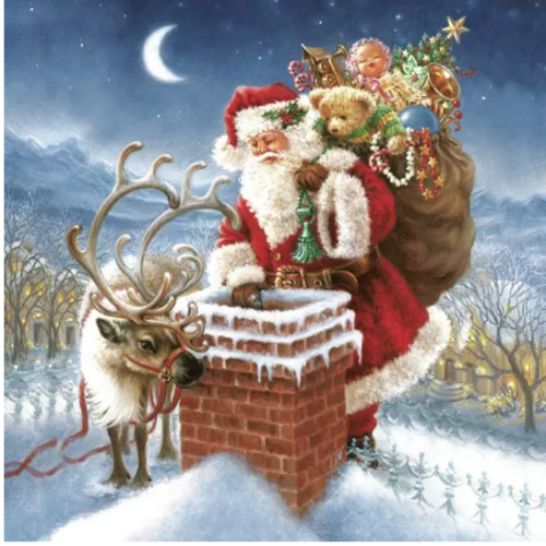 1 serviette en papier pere noel - renne - noel - ref 2602