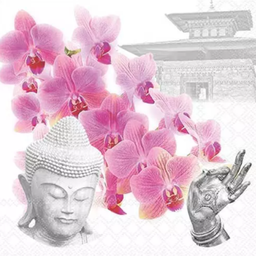 1 serviette en papier bouddha - orchidee  - ref 2613