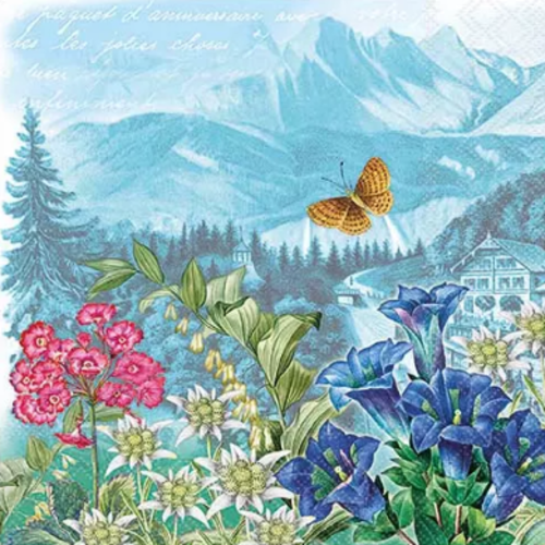 1 serviette en papier fleurs de montagne - edelweiss - ref 2614