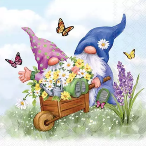 1 serviette en papier les gnomes au jardin - ref 2616
