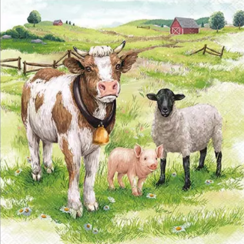 1 serviette en papier vache - cochon - mouton - ref 2617