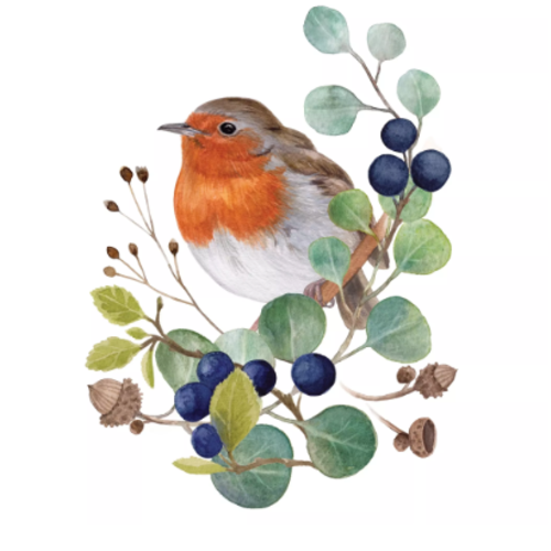 1 serviette en papier oiseaux - rouge gorge -  ref 2629